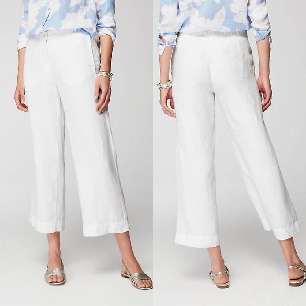 J. Jill Easy Linen Wide Leg Crop Pants Womens Plus Size 4X White Nautical Beach